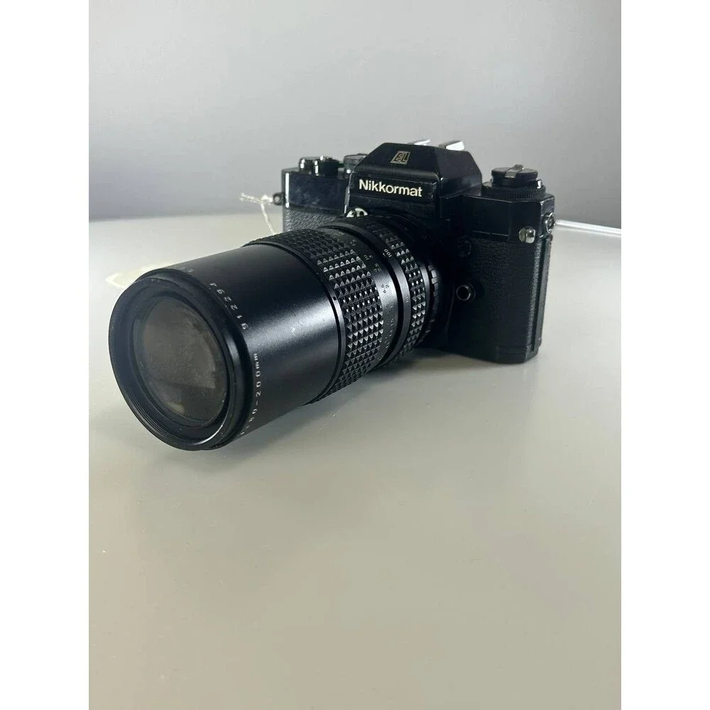 UNTESTED AS-IS Nikkormat EL Black SLR Camera Body + Auto Makinon 80-200mm Lens